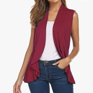 EUC Women's size Medium Sleeveless Draped Open Front Cardigan Ruffles Hem Vest